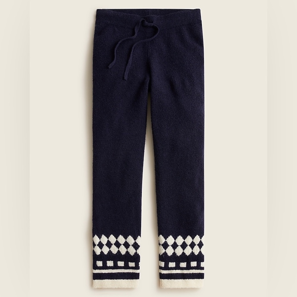 J. Crew Merino Wool Alpaca Sweater Pants Knit Cabincore Geometric Fair Isle Sz M